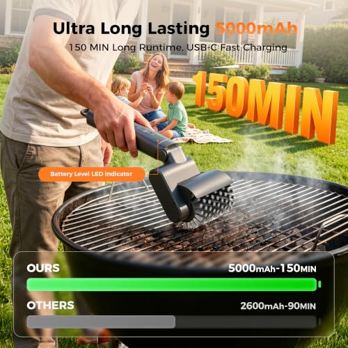 TOPMAKO Matte Black Cordless Electric Grill Brush with 50KG Power & 3 Speed Settings