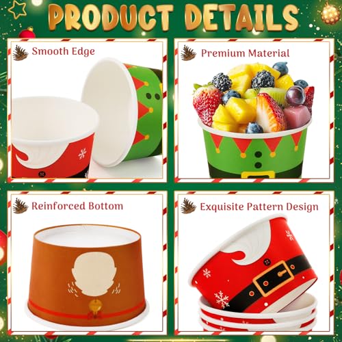Fuljoyy 120 Pack 16 oz Christmas Ice Cream Cups Santa Belt Disposable Bowls
