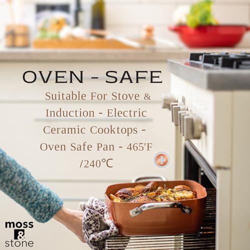 Moss & Stone Copper 5-Piece Deep Fry Pan Set with Fry Basket & Steamer, 5 Qt