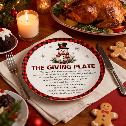 Snowman Christmas Giving Plate Set 4 Pcs with Poem 10x10 Inch Holiday Tableware