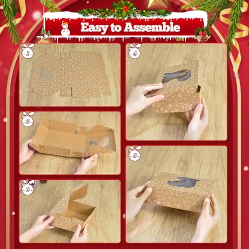 COTOPHER 12 Pcs Christmas Cookie Boxes with Window 9x6x3 inch Brown Bakery Boxes Snow-Xmas-Box-9x6x3-Brown-12