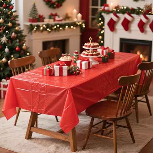 Disposable Red Tablecloth 2 Pack, 54 X 108 Inch Red Plastic Table Cloths Rectangle for Birthday Party, Wedding Christmas and Valentine's Day Decoration