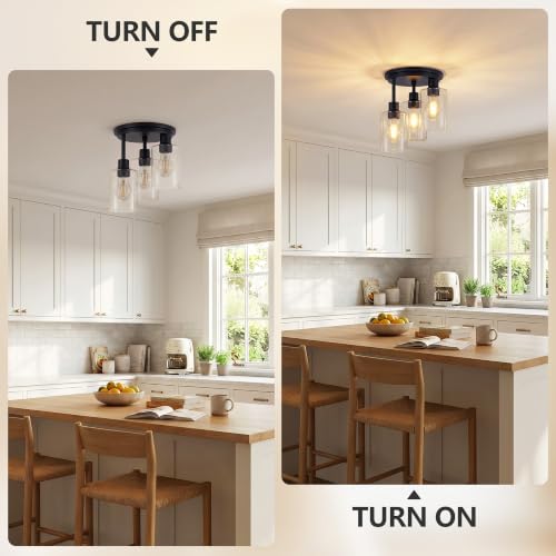 ROTTOGOON Semi Flush Mount Ceiling Light, Close to Lights Fixtures, 3