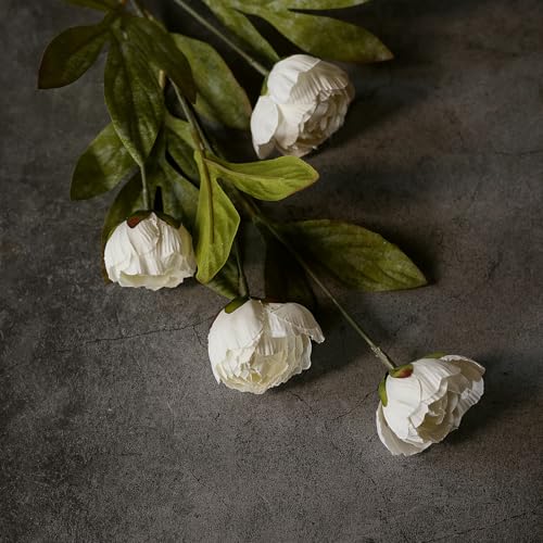 Cream Faux Silk Peony Artificial Flowers Stems - 12 Pack, 27 Inch for Vase & DIY Decor