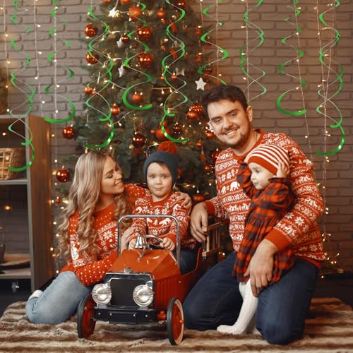 24 PCS Green Hanging Swirl, Sparkle Ceiling Hanging Decorations, Plastic Streamer Party Decorations with Double-Swirls and Single-Swirls for Birthday Decorations, Christmas£¬Graduation, Baby Shower