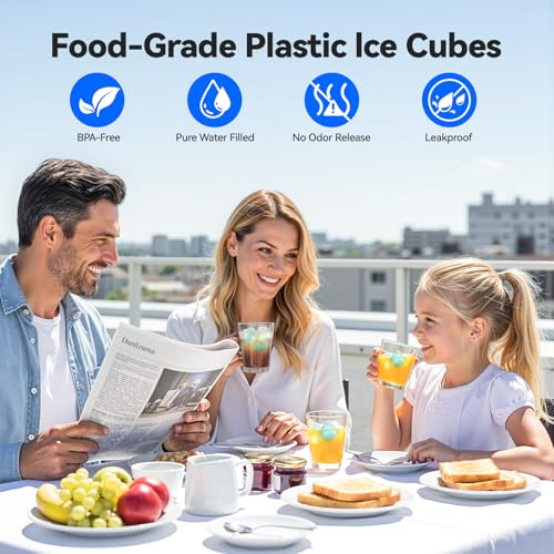 Blue & White 360 Reusable Ice Cubes - Refreezable Plastic Ice Cubes for Drinks