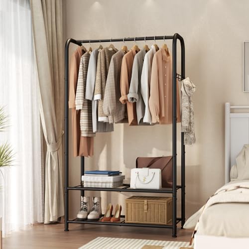 Standing Wardrobe Closet with Shelf and Hanging Rod - Black, 11.5D x 32W x 72H