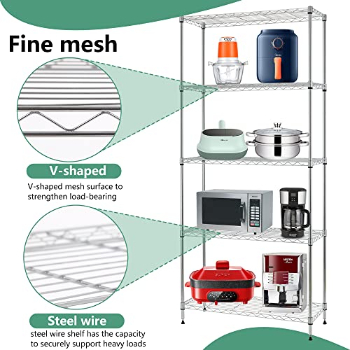 5-Tier Wire Shelf Chrome 24x14x60 Inch Heavy Duty Storage Rack