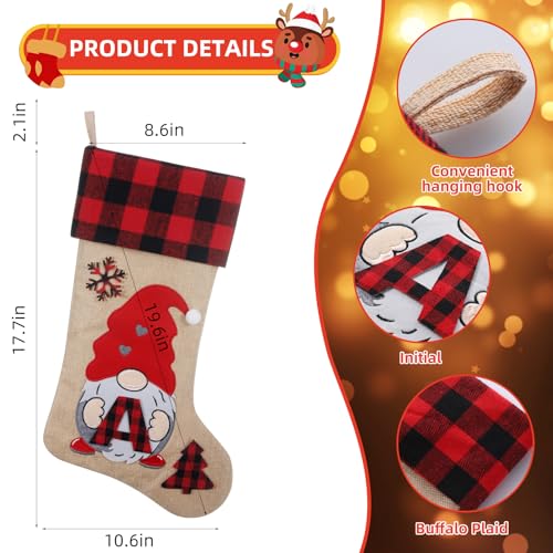 Personalized Burlap Christmas Stockings 19in with Embroidered Gnome Santa - Letter-O