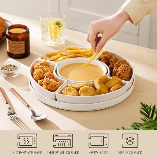 Porcelain Divided Serving Dish Tray for Appetizers, Chips & Dips
