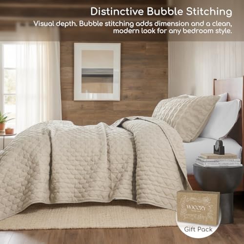 WDCOZY California King Beige Quilt Bedding Set with 2 Pillow Shams - All Season Lightweight Bedspread Coverlet, 3 Pieces, 116x106 inches