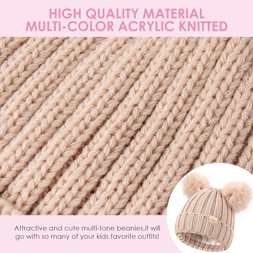 Tontuland Kids Winter Beanie Hat Beig e Pom Pom Fleece Lined Knit Cap for Boys & Girls