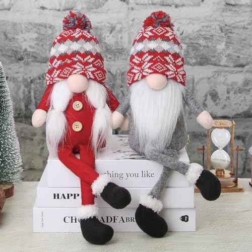 Christmas Gnomes Decorations 2 Pack Handmade Elf Santa Tomte Swedish Gnome Scandinavian Figurine Nordic Gnome Christmas Table Home Ornaments for Holiday Party Gifts