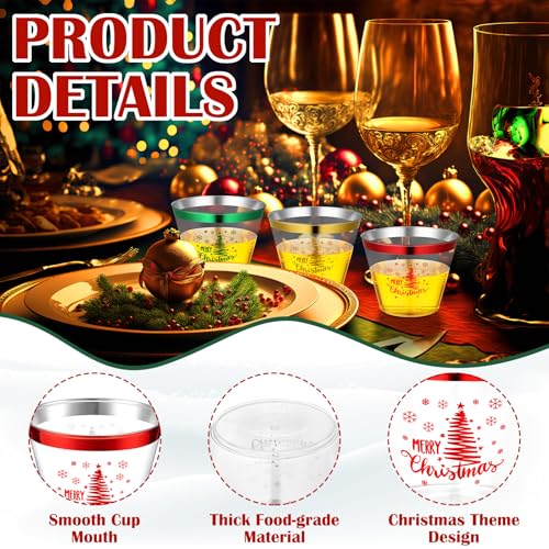 Jingmore 180 Pack Christmas 9oz Plastic Cups - Red, Green, Gold Holiday Party