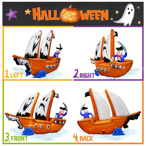 10FT Pirate Ship Inflatable Halloween Decorations with LED & RGB Lights - Outdoor Yard Display - Variation: 10FT Pirate Ship