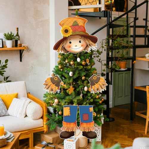 Thanksgiving Scarecrow Tree Topper Harvest Farmhouse Decorative Tree Treetops Head Hands and Legs Decor for Holiday Thanksgiving Indoor Home Decorations Party Supplies