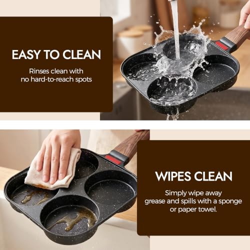 Nonstick 4-Cup Egg Pan with Lid and Silicone Scraper - Black Variation