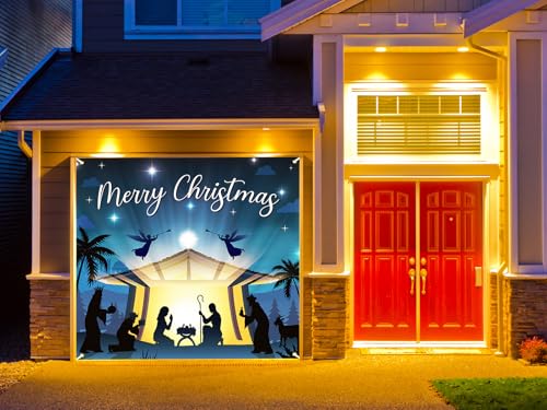 Nativity Garage Door Cover 7x9 Ft - Christmas Banner for Single Car Door, Magnetic