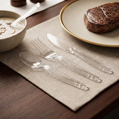 SACATR 1000 Count Clear Plastic Silverware Set — Heavy Duty Forks, Spoons & Knives