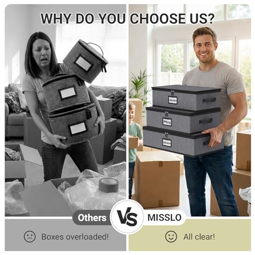 MISSLO Grey 3-Piece Large Capacity China Dish Storage Containers - Protective Kitchen Packing & Moving Boxes