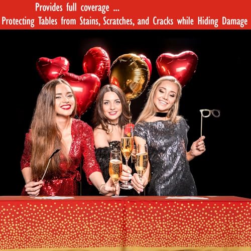 2 Pack Premium Red and Gold Plastic Tablecloths ? Thick, Durable, Reusable Table Covers (54 x 108 in) ? Disposable Party Tablecloths for Birthday, Graduation, Christmas and Event Decorations
