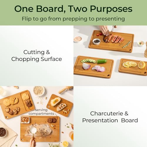 Keechee 3-Piece Carbonized Bamboo Cutting Board Set with Deep Juice Grooves & Handles