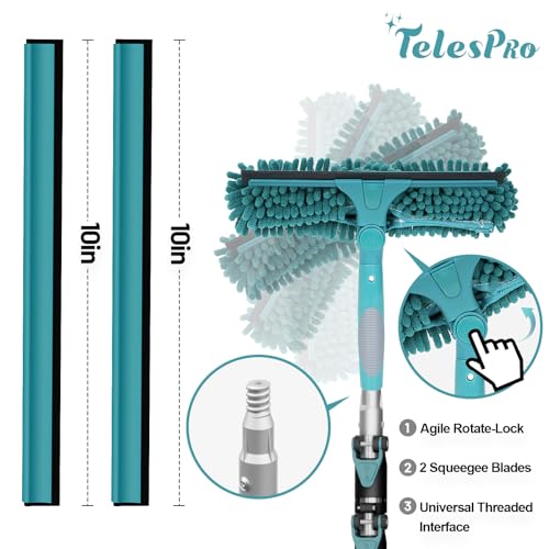 TelesPro 30 Ft High Reach Window Squeegee & Extension Pole Kit with Microfiber Cloths