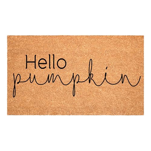 Calloway Mills Hello Pumpkin Doormat 30 x 48 Inches - All-Season Coir Entry Rug with Vinyl Backing, Pumpkin Welcome Mat for Porch