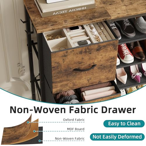 6-Tier Shoe Rack Organizer with 3 Fabric Drawers and Hooks - Entryway & Closet Storage