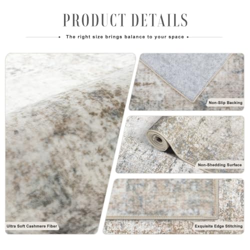 FXRHLP 8x10 Brown Grey Washable Modern Abstract Area Rug - Non-Slip Indoor Carpet