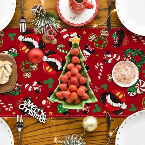 Christmas Table Runner Christmas Cartoon Mouse Table Cover New Year Winter Xmas Decor Red Christmas Decorations for Home Party