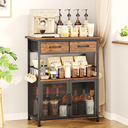 Espresso Coffee Bar Cabinet with Drawer & Hooks - 23.62x14.96x31.3 inches