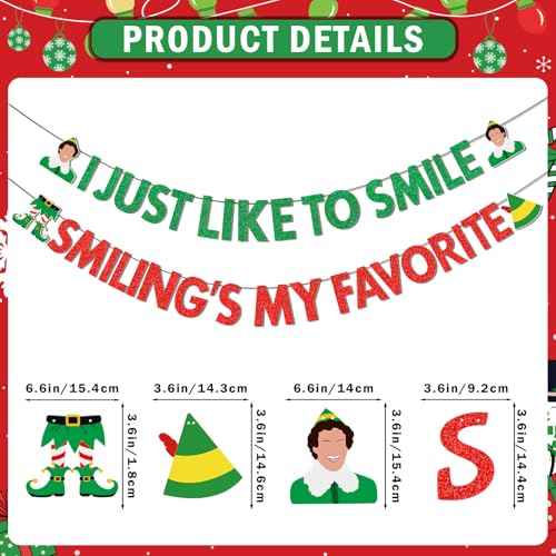 The Elf Christmas Banner Decorations Christmas Elf Decorations I Just Like To Smile Smiling's My Favorite Banner for Xmas Party Decorations Friendsmas Party Decorations