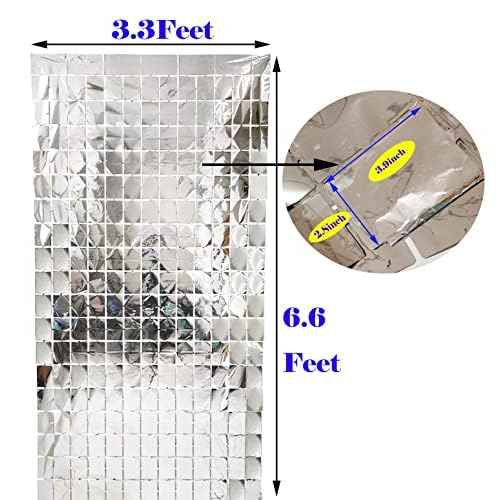 Prudance 2 Pcs Silver Foil Fringe Square Curtain Party Decorations,Sequin Square Curtain Photo Backdrop Props Suitable for Birthday Party Bachelorette Engagement Christmas New Years Decor 3.3 x 6.6 Ft
