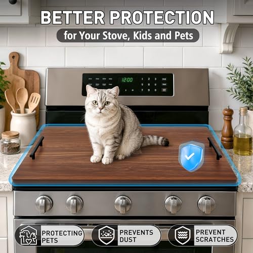 FUSOUBOTY Walnut Noodle Board Stove Cover with Handles - Kitchen Countertop Protector