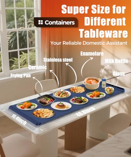 LNNIW Extra Large Food Warming Mat 46x15 Inch Dark Blue Fast Heat Child Lock