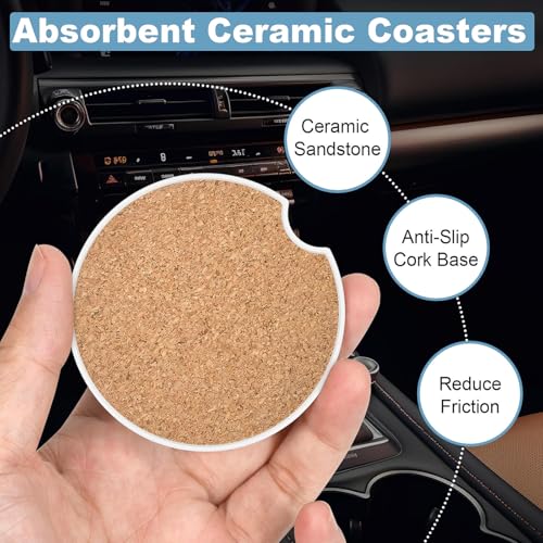 Ceramic Car Cup Holder Coasters Set of 2, 2.56 in Green Dinosaur