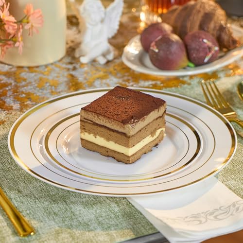 Gold Disposable Plates Set for 50 Guests - 350 Pieces Dinnerware & Cutlery