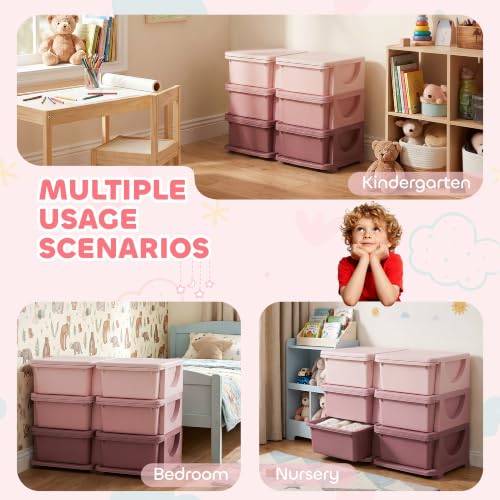 Qaba 6 Drawers Kids Storage Unit 3 Tier Toy Organizers Pink