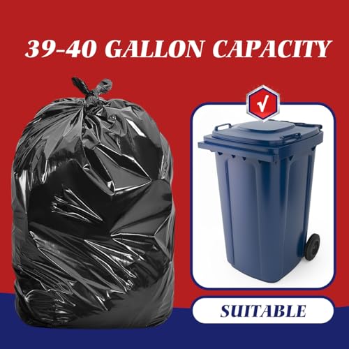 Teivio 100 Pack Black 40-45 Gallon Trash Bags | Large Garbage Bags for 39-45 Gal Bins