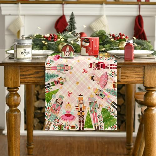 Pink Nutcracker Christmas Table Runner Pink Nutcracker Table Cover New Year Winter Xmas Decor Nutcracker Christmas Decorations for Home Party