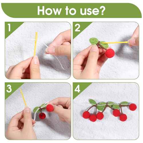 3 Pack Pom pom Felt Bunting Banner, Cherries Birthday Decoration, DIY Fruit Hanging Decorations, Home Decor Garland Decorations for Birthday Christmas Decor