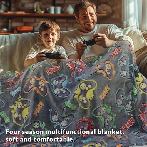 OHOIT Glow in The Dark Game Controller Blanket for Boys, Gamer Gifts