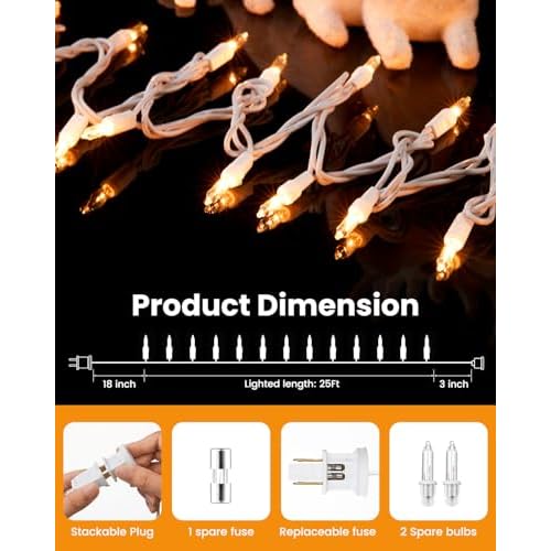 Minetom Clear Christmas Lights Set 100 Count 25 Feet Incandescent Bulb Mini String Lights for Indoor Christmas Tree Garland Birthday Wedding Party Festival Decoration, White Wire