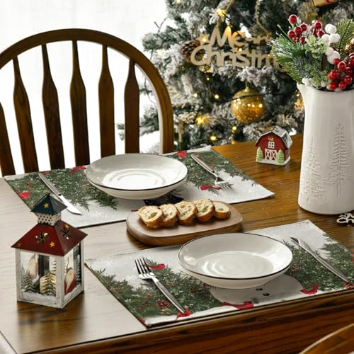 Artoid Mode 12x18 Inch Snowman Christmas Placemats Set of 8 - Grey Winter Holiday Table Mats