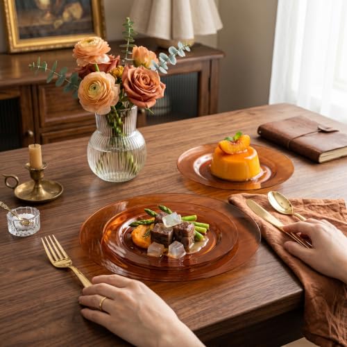 Clear Brown Disposable Plastic Plates Set - 200 Pcs, 10" Dinner & 7" Dessert