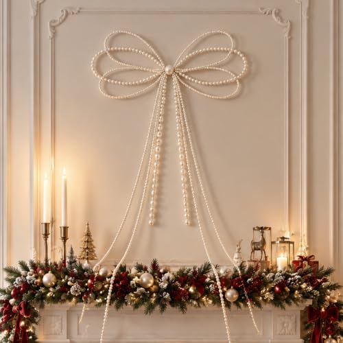 Extra Large White Pearl Bow Christmas Tree Topper 50 x 180 cm
