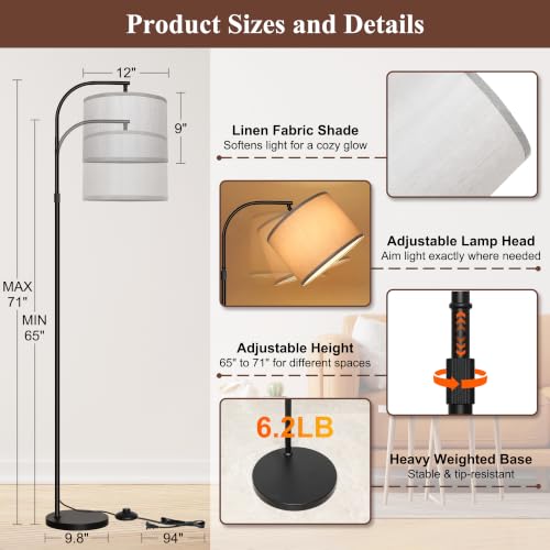 LED Floor Lamp with RGB & Adjustable Color Temperature - 65-71 Inches, Beige Flaxen Shade