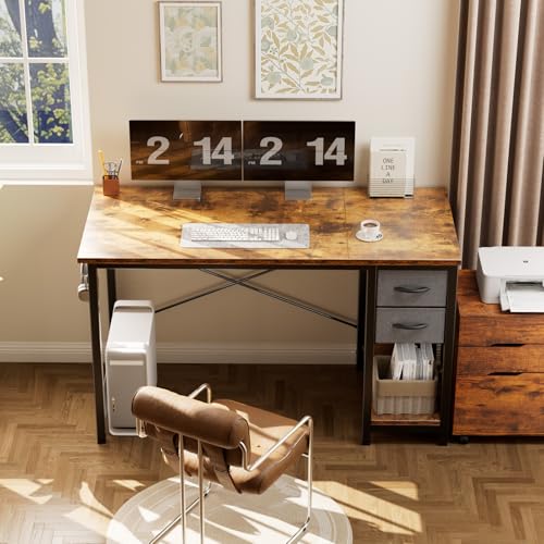 Sweetcrispy 40-Inch Rust Computer Desk with Drawers, Office, Brown