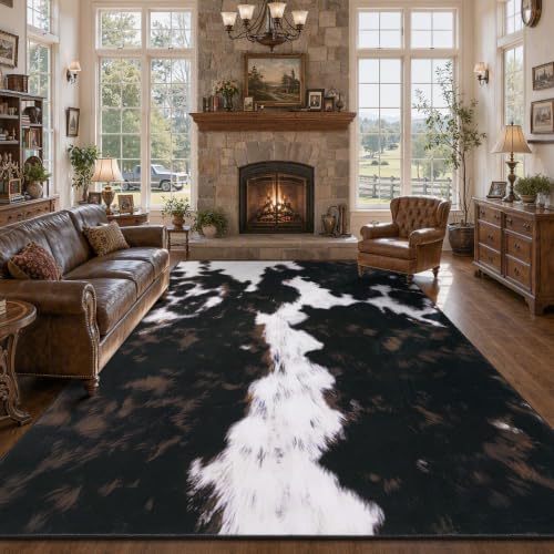 Cow Print Area Rug 6x9 ft Washable Non-Slip for Living Room - Cow Print / 6' x 9' Rectangular